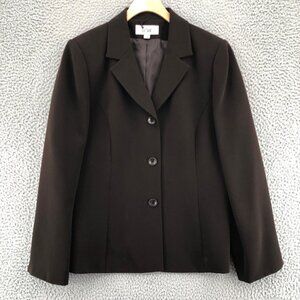 Le Suit Blazer Womens 12 Brown Button Up Front Notch Lapel Office Career Work